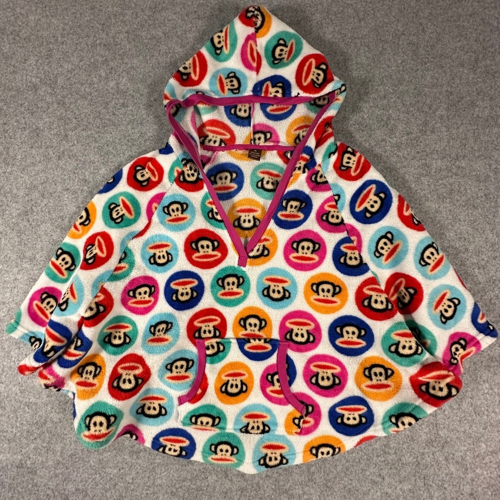 Paul Frank Fleece Poncho Hoodie Womens Medium Multicolor Julius Monkey Print
